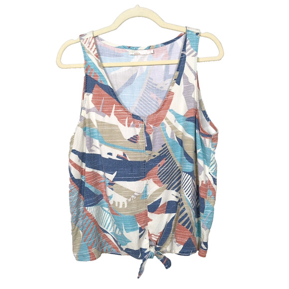 PRANA McKenzie Tank Tie Front Sleeveless Atlantic Paloma Print Women's Large - Picture 2 of 5